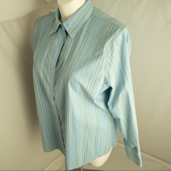 Eddie Bauer aqua green striped button down shirt 2X Tall - Picture 3 of 8